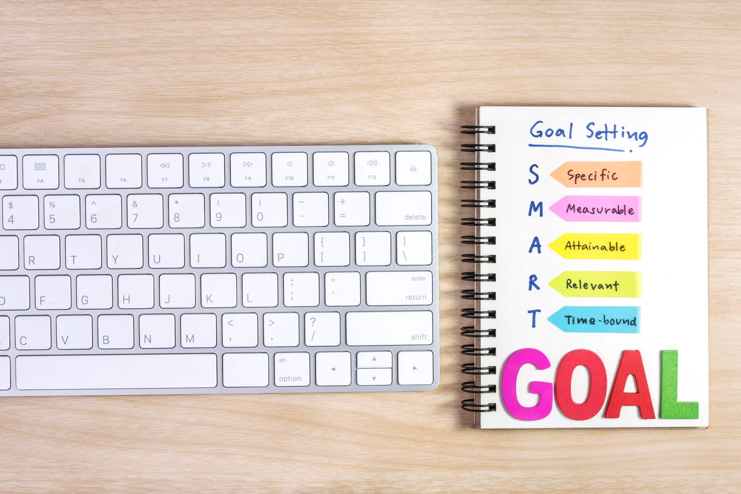 smart goals setting written on the notebook