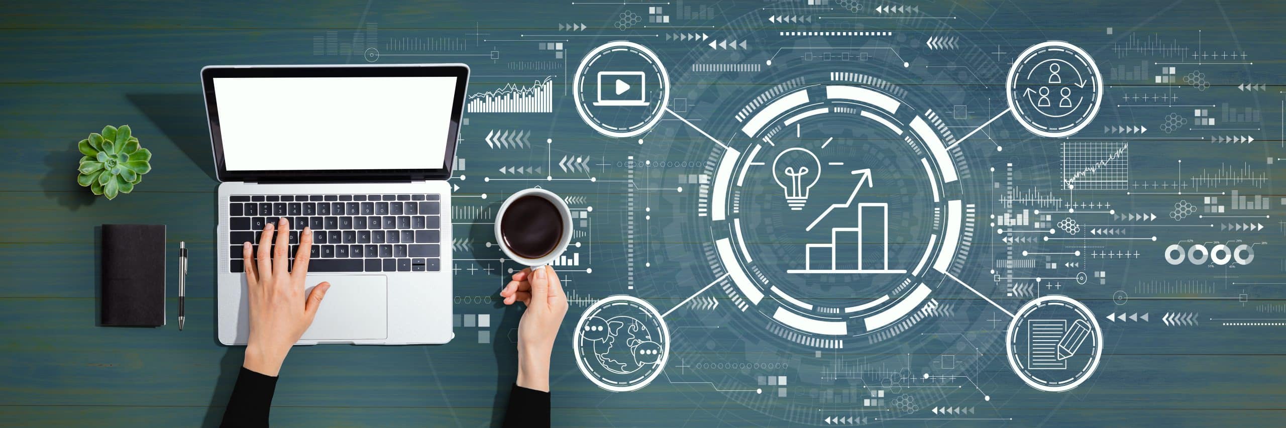 Content marketing concept with person using a laptop computer