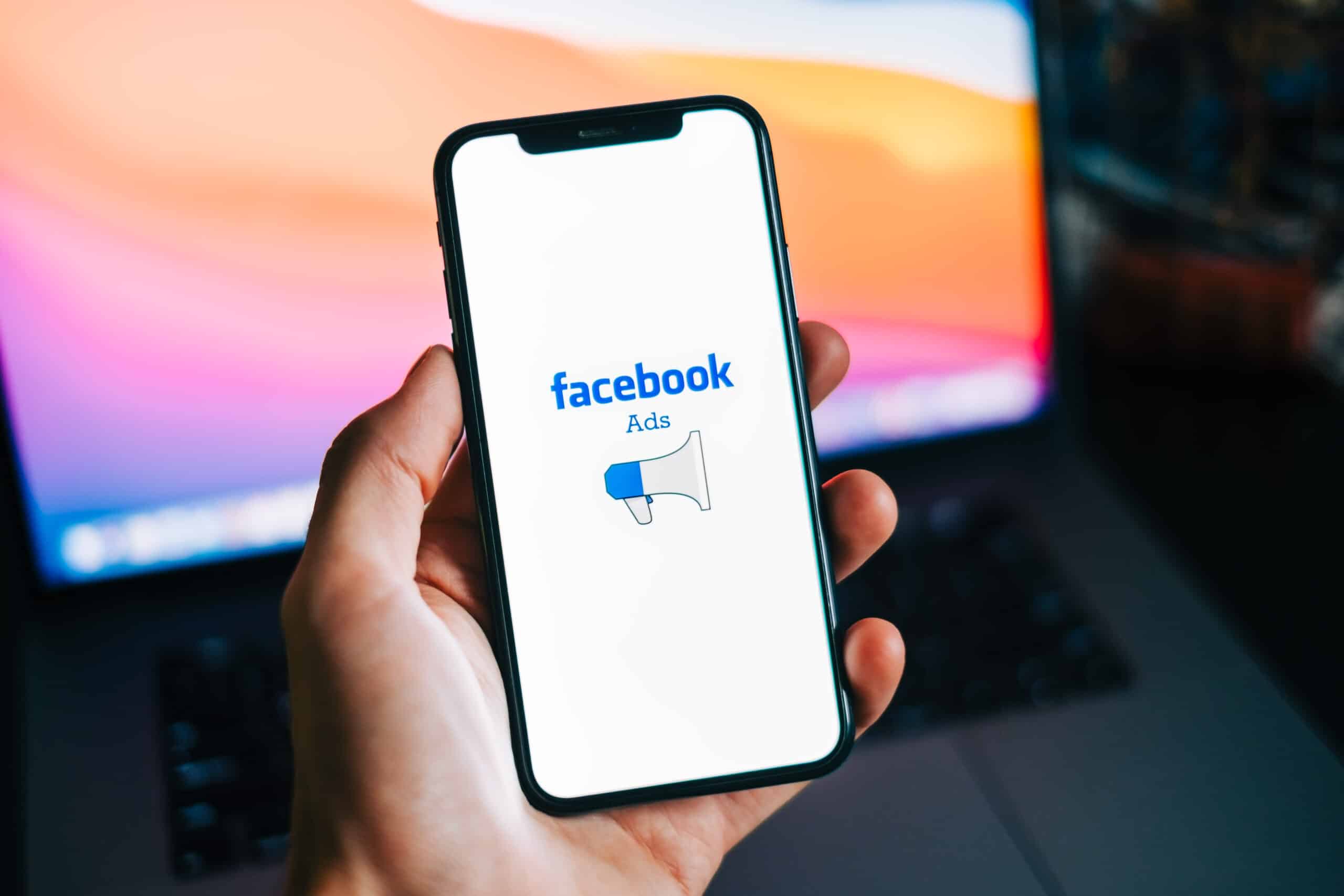 Facebook ads logo on the smartphone screen