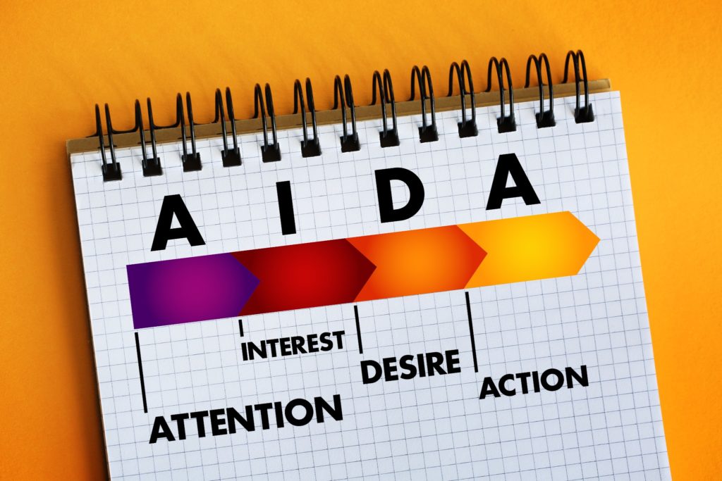A drawing on a notepad of the AIDA Buyer's Journey