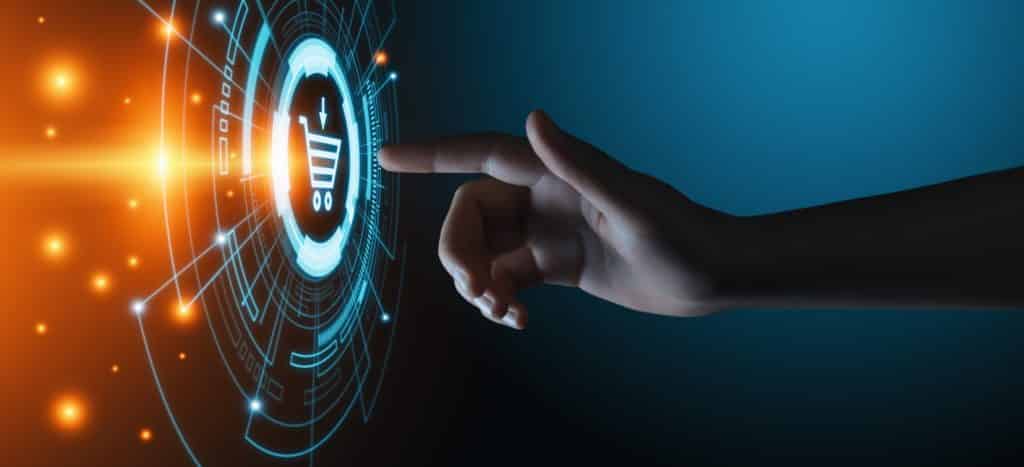 A hand clicking a shopping cart like they're buying something