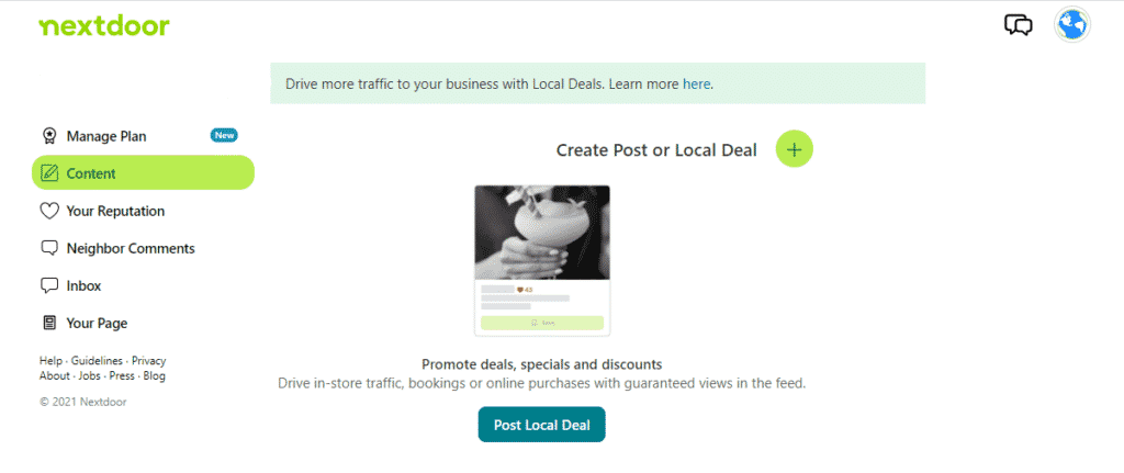 A screenshot of where to create Nextdoor ads for businesses